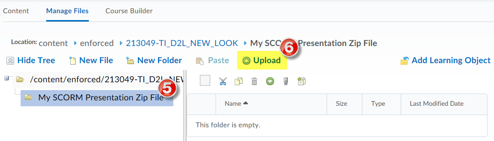 d2l upload scorm package