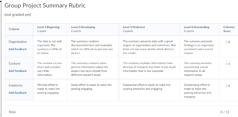 Rubric sample