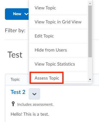 Assess topic option in dropdown menu