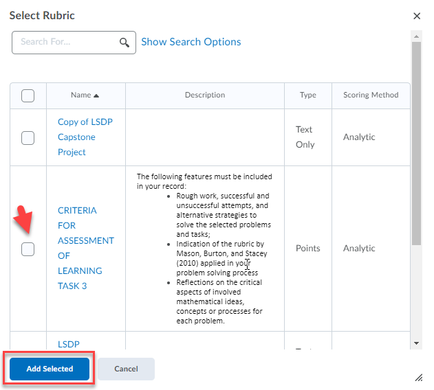 options for rubrics